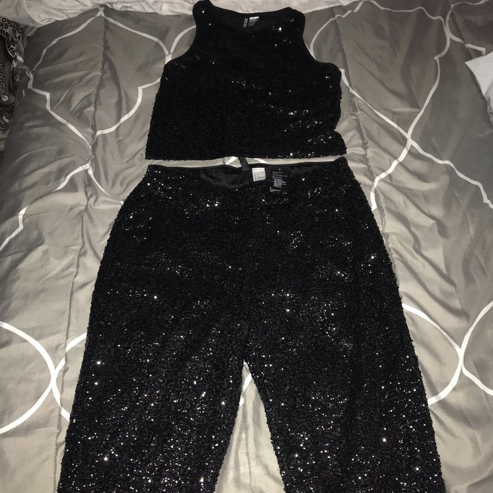 Black sequin outfit